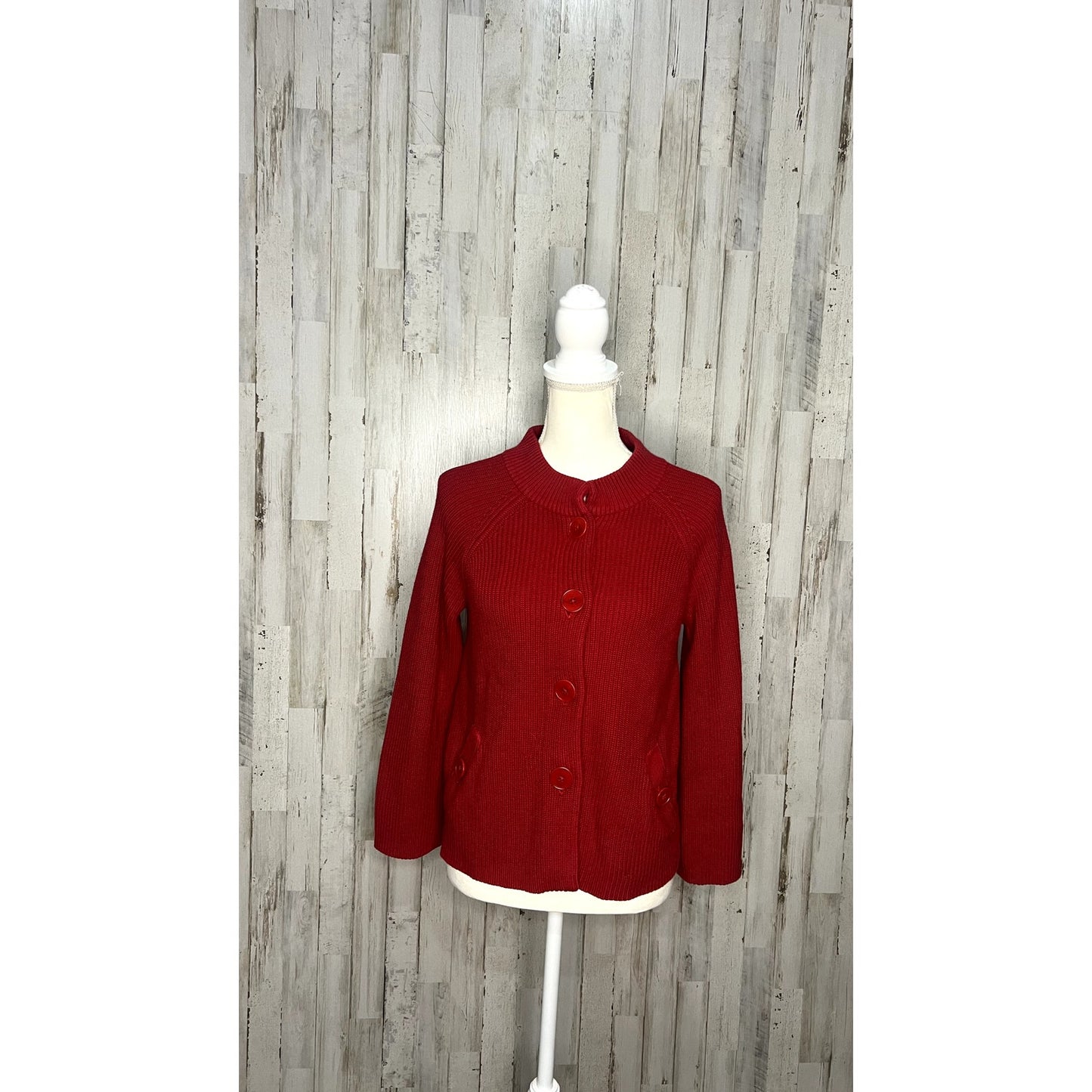 Talbots Women's Petite Size Small Red Button Front Cardigan Sweater