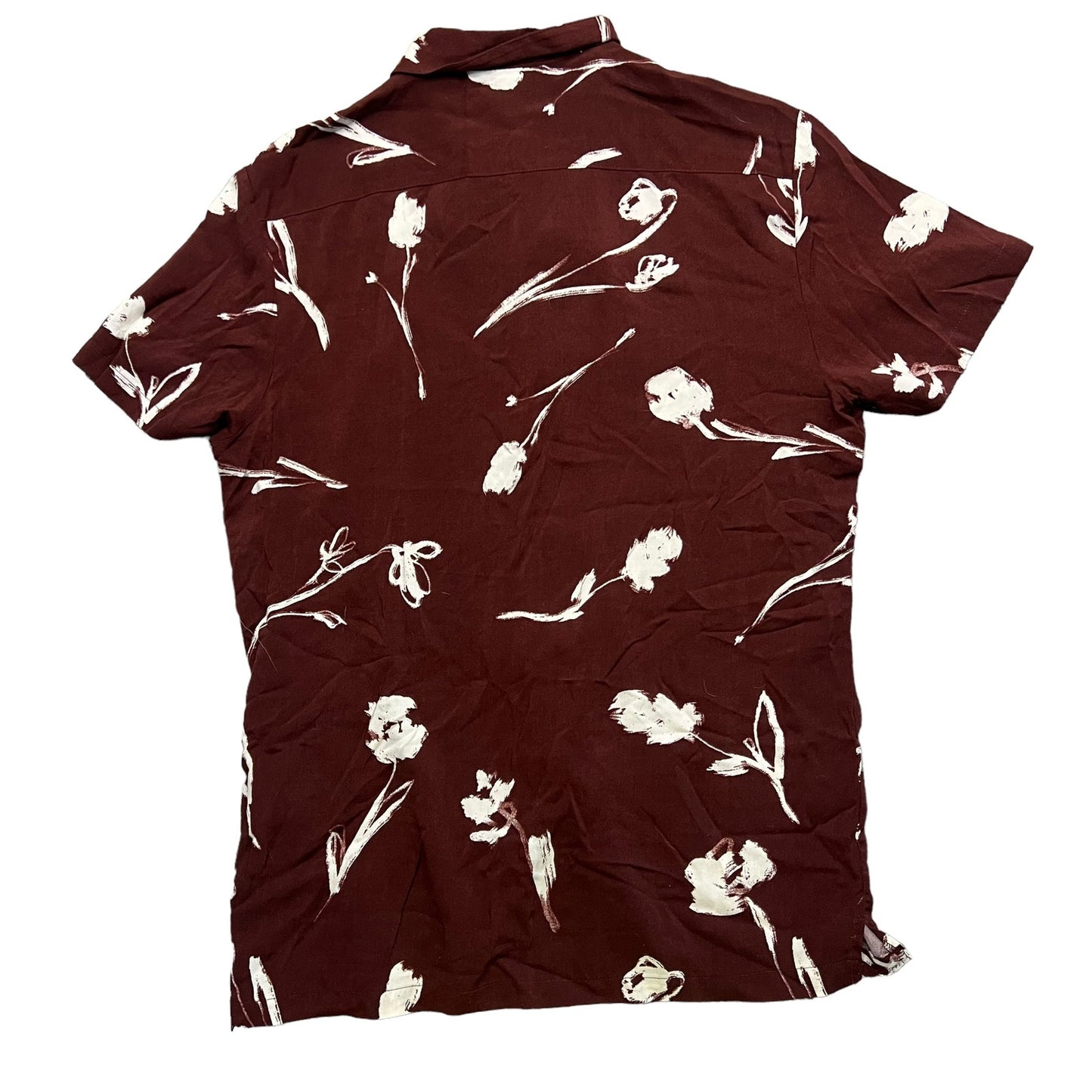 ASOS Design Men's Medium Burgundy Floral Print Revere Short Sleeve Button Down