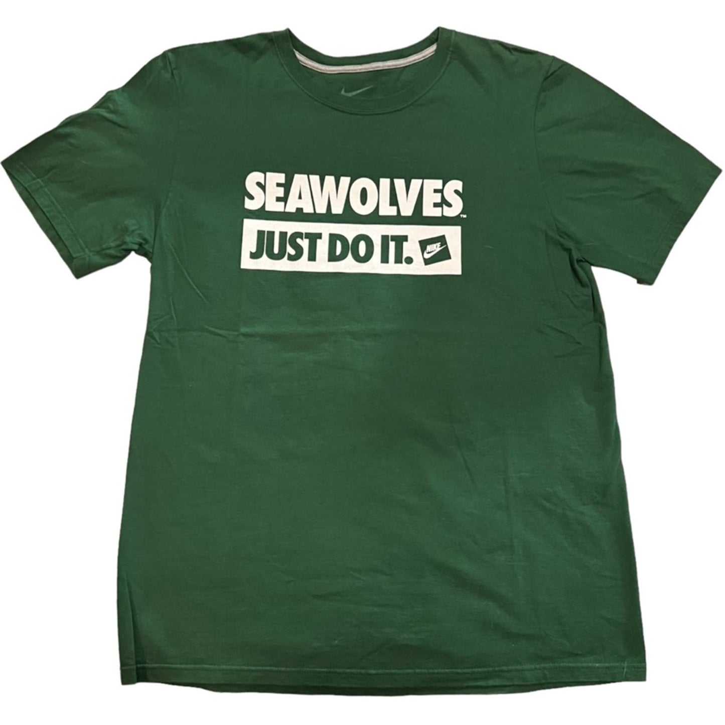 Men's Nike Green Graphic Seawolves Just Do it Crewneck Cotton T-Shirt Size Large