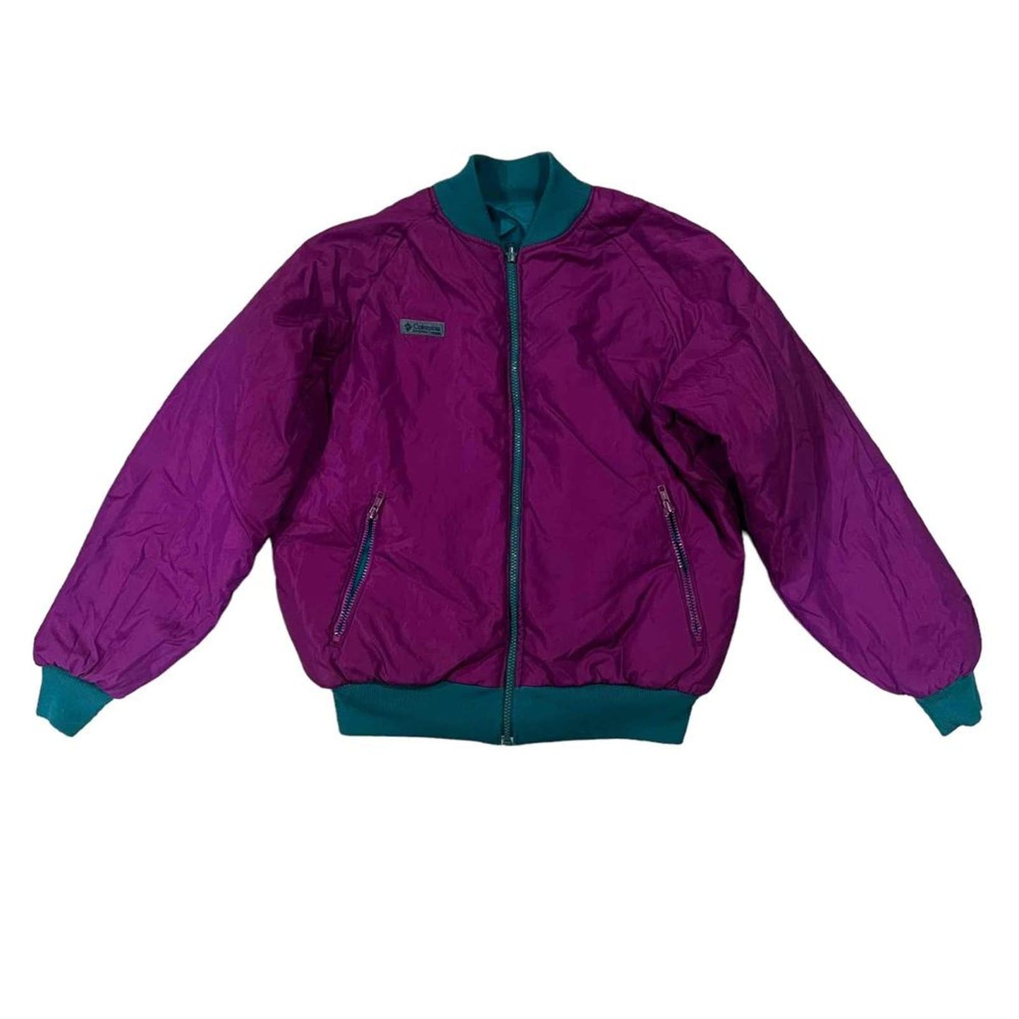 VINTAGE Columbia Women's Medium Purple/Teal Reversible Puffer Bomber Jacket