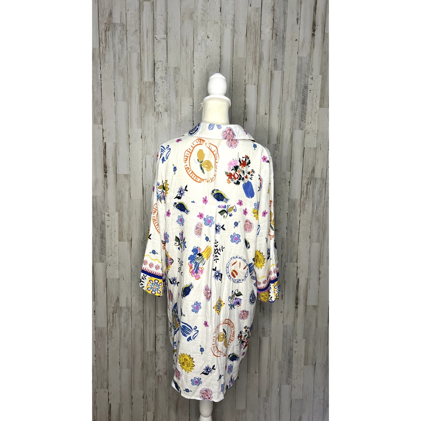 NWT Label of Love Women's Large Floral Print Button Front Cover Up Shirt Dress