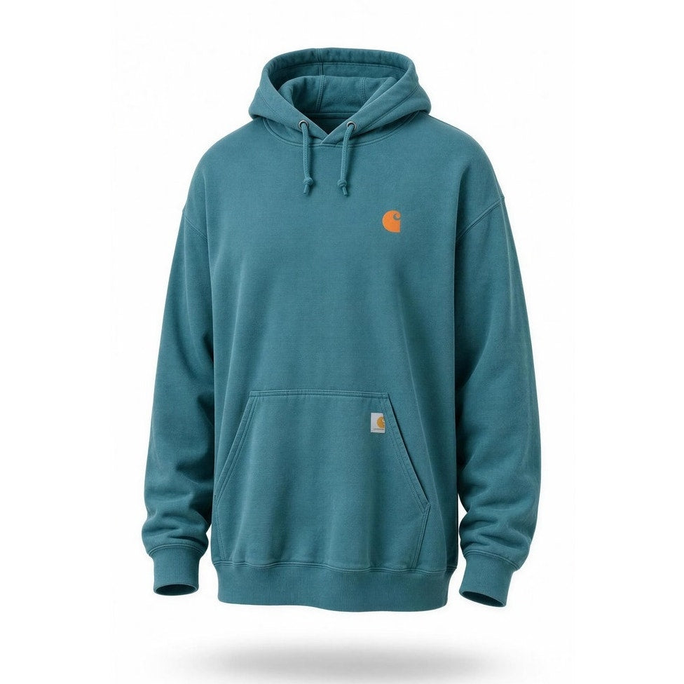Carhartt Hoodie Mens 3XL Green Pullover Orange Sleeve Logo