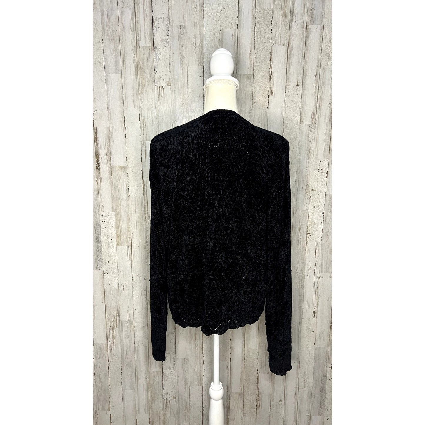 Vintage BICE Black Chenille Long Sleeve Button-Up Cardigan Sweater Large