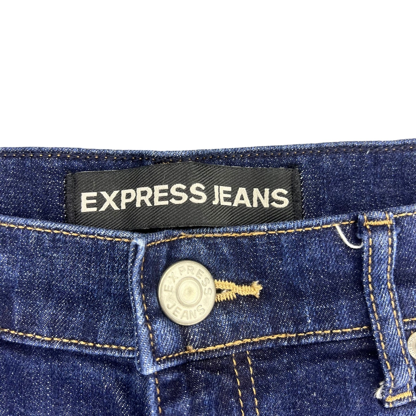 Express Jeans Women's 6 Blue Frayed Hem Low-Rise Denim Mini Skirt