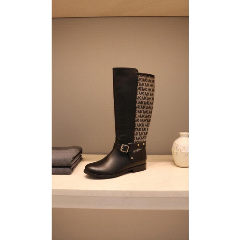 MICHAEL Michael Kors Kids Knee High Riding Boots Black Logo Side Zip Size 3Y