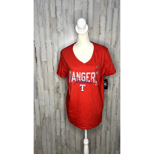 NWT Texas Rangers Women's V-Neck T-Shirt Red Size XL Short Sleeve Casual