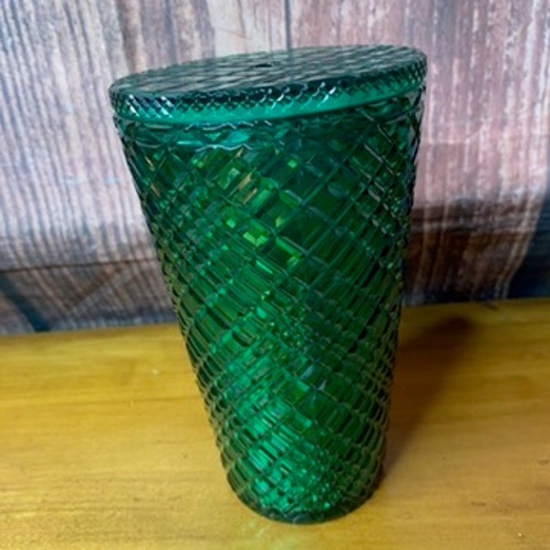 Starbucks Green Geometric Faceted Tumbler Cup w/ Lid 16 oz NO STRAW