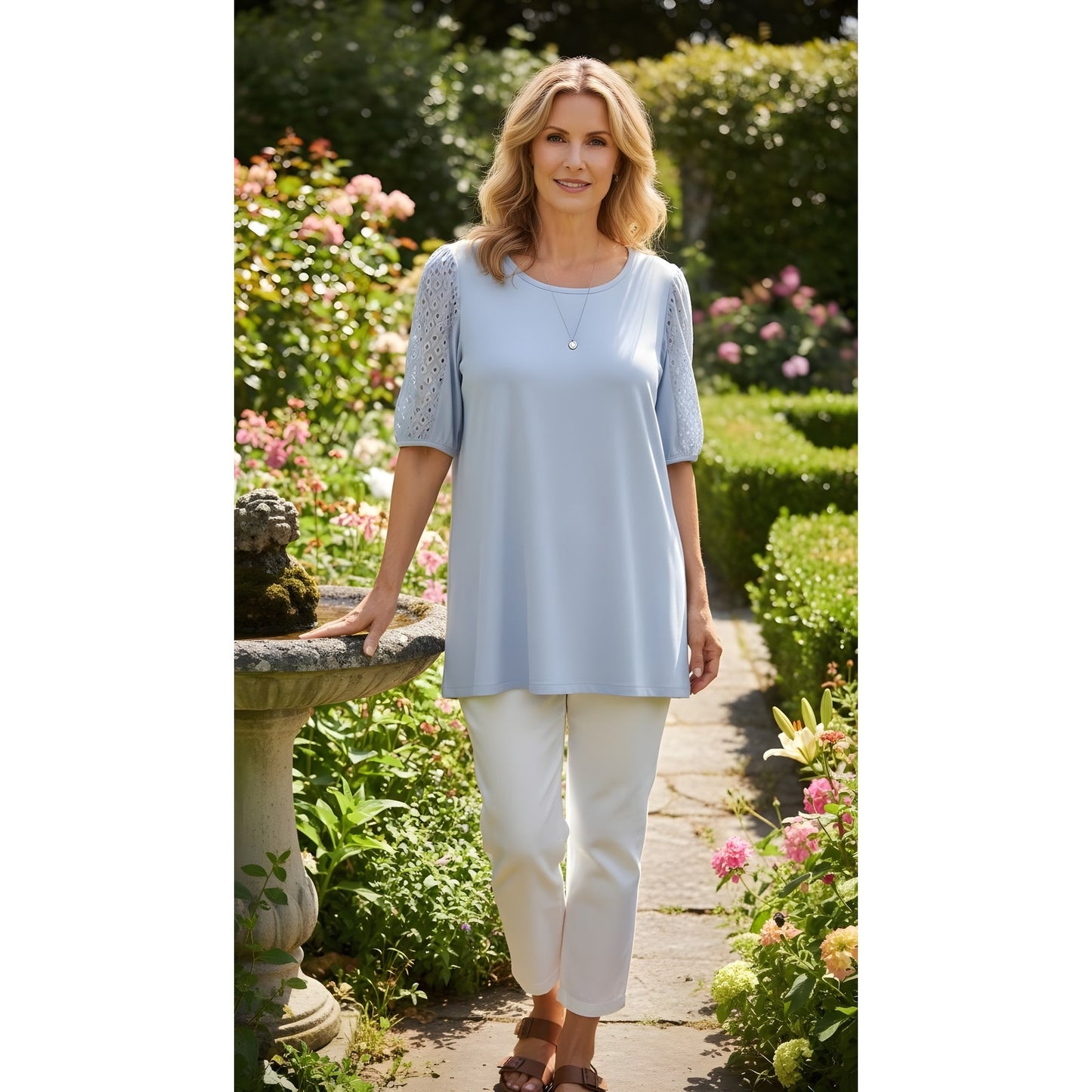 NWT Anne Klein Women's 2XL Blue Lace Accent Short Sleeve Blouse Top