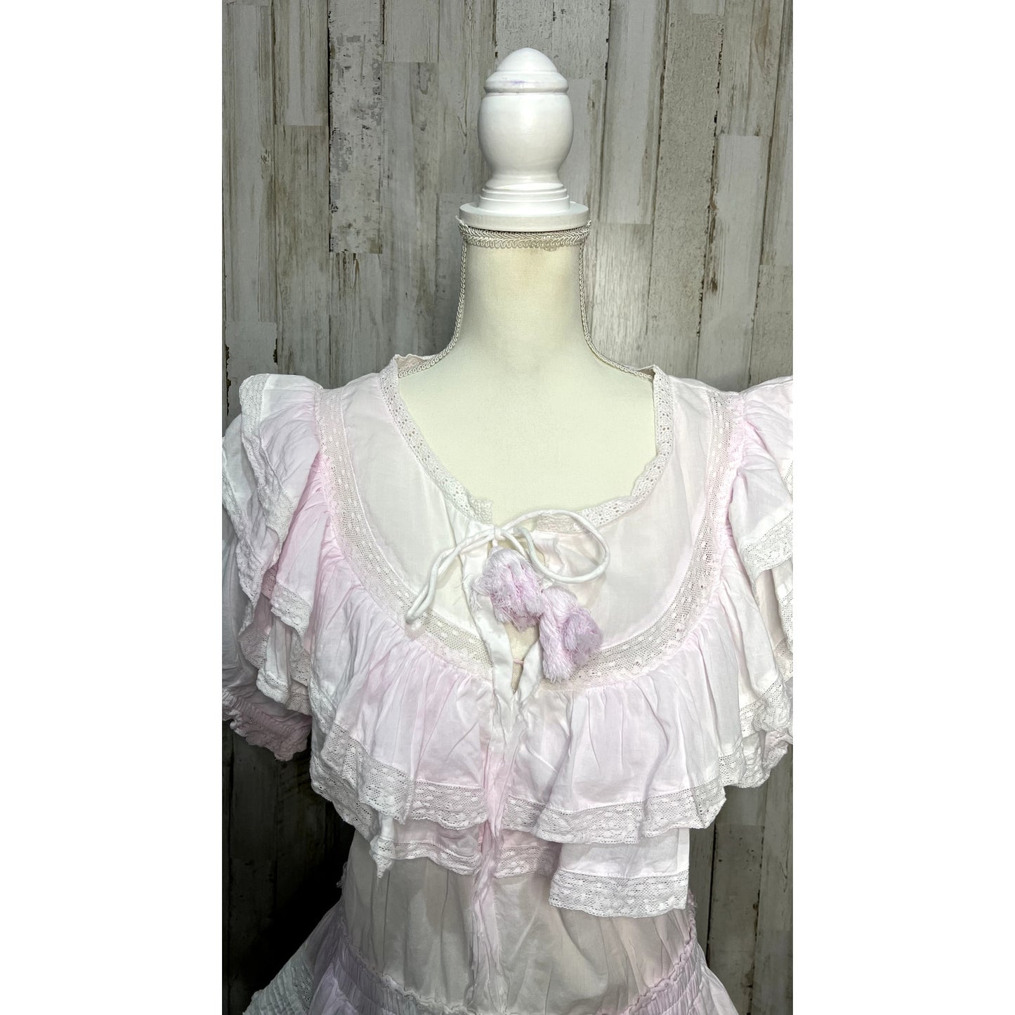 LoveShackFancy Women's XL Pink Eyelet Ruffle Mini Dress