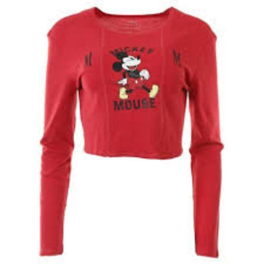 NWT Disney Juniors Mickey Mouse Long Sleeve Crop Top - Red Size XL