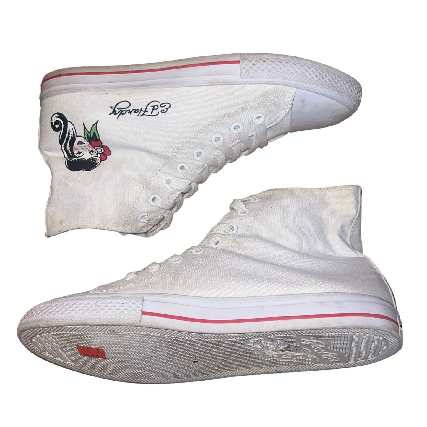 Converse X Ed Hardy White Tattoo Rose Graphic Print High-Top Sneakers Women's 9