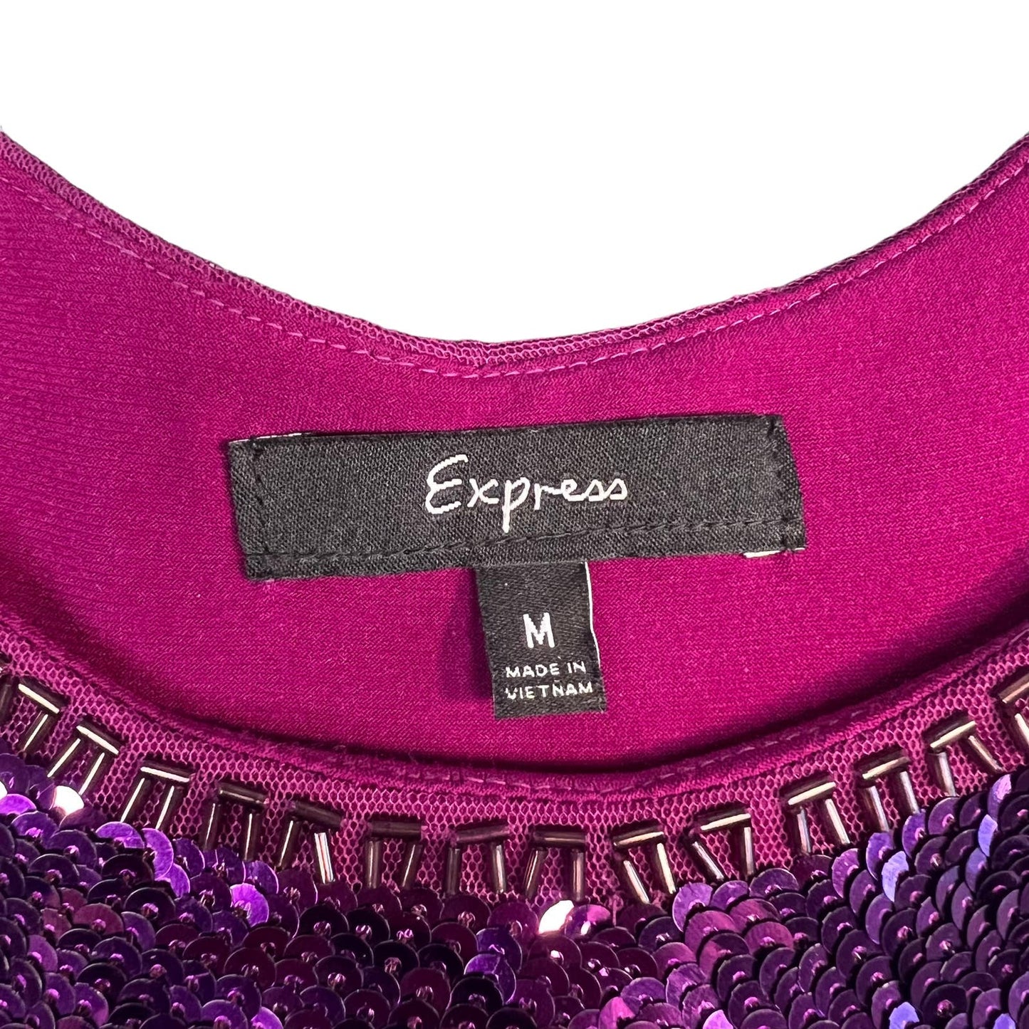 Express Women's Medium Magenta High Neck Sequin Racerback Sleeveless Blouse