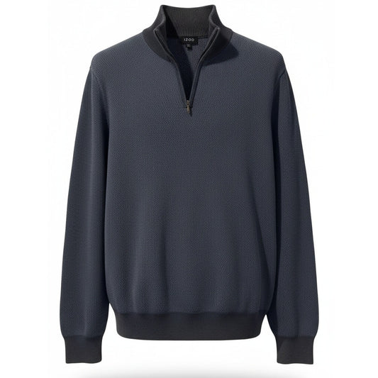 IZOD Men's Quarter Zip Pullover Sweater Dark Gray Textured Knit Size Large