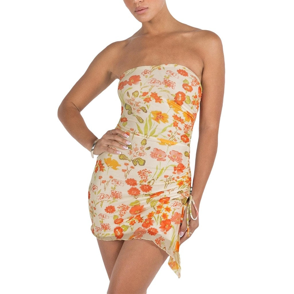 NWT Princess Polly Yellow Floral Strapless Bodycon Mini Dress Size 8