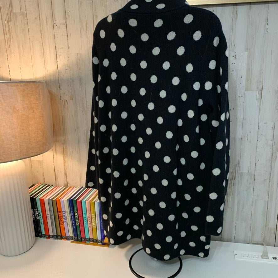 NWT Field Flower Medium Black & White Polka Dot Full Zip Knit