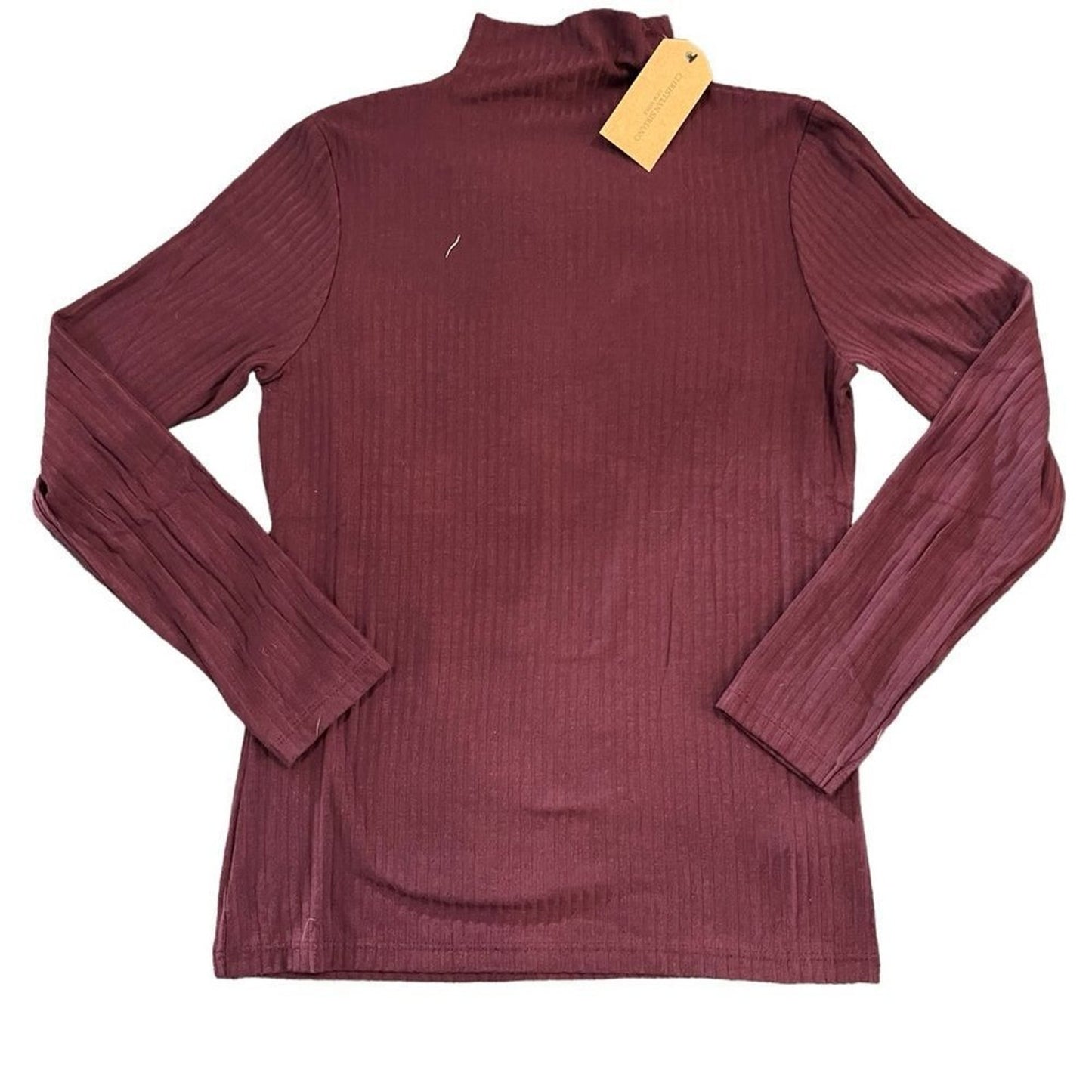 NWT Christian Siriano New York Top Womens Medium Burgundy Ribbed Mock Neck Slim