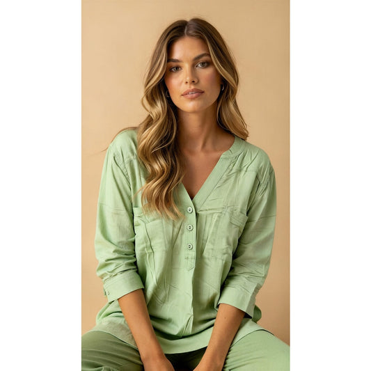 NWT Philosophy Woman Blouse Womens 2X Sage Green Tunic V-Neck Roll Tab Sleeves