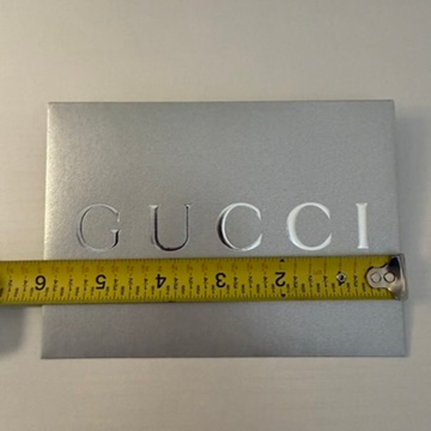 Gucci Envelope Gift Card Holder Silver Metallic Embossed Logo