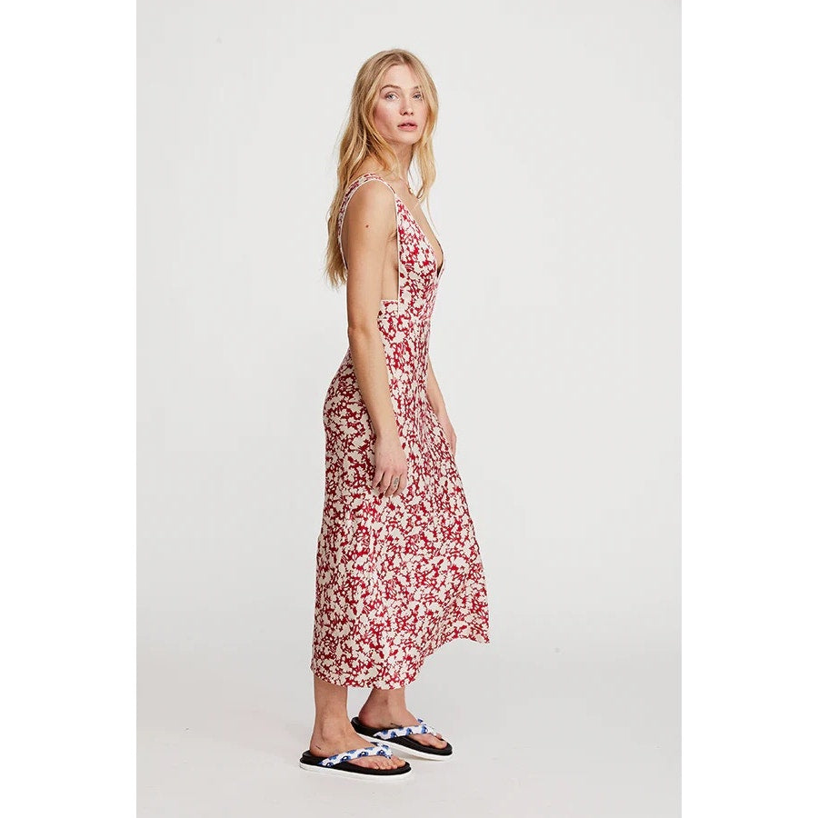 Free People Women's Oh La La Floral V-Neck Midi Dress Red Size 10