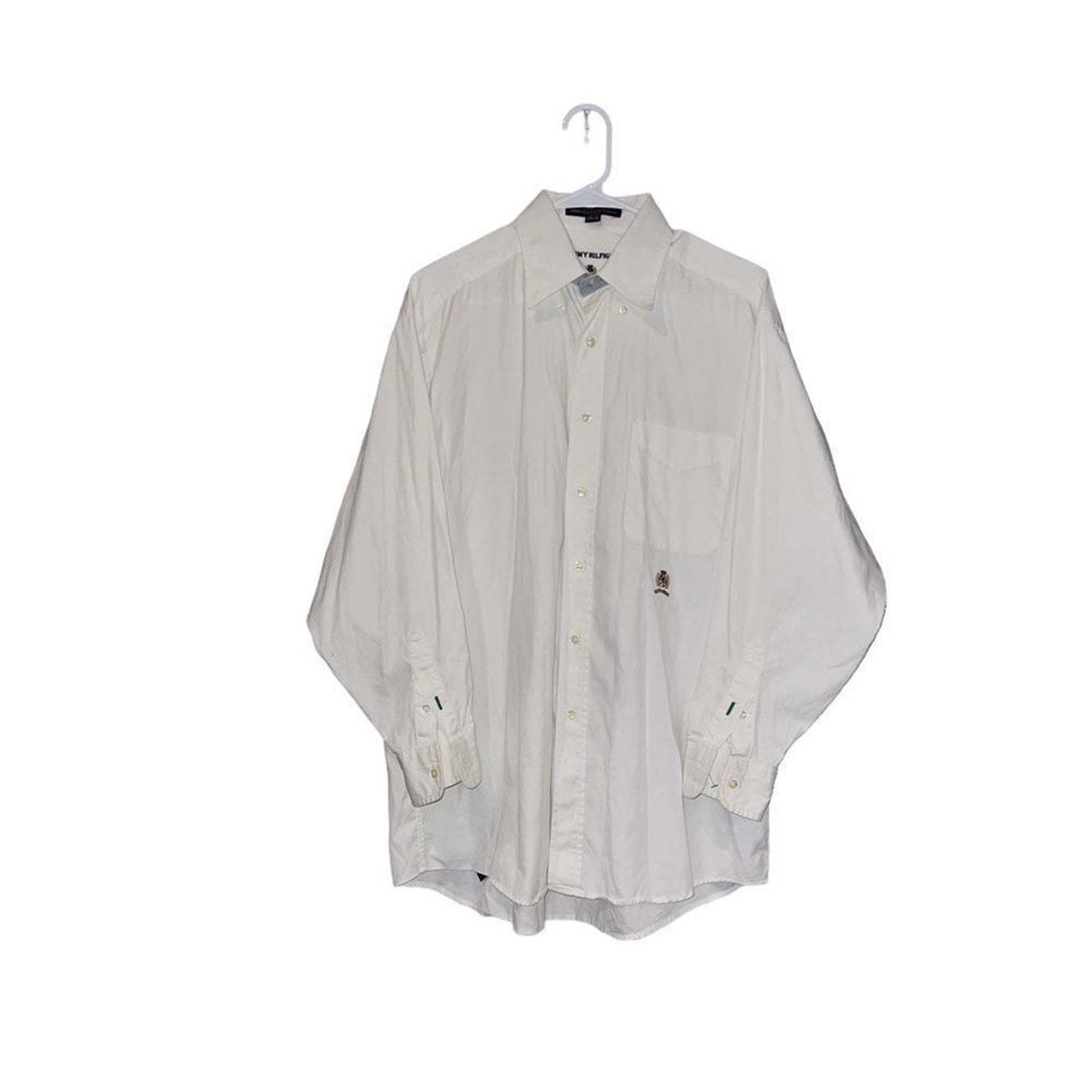 Tommy Hilfiger Dress Shirt Mens 15.5 32/33 White Button Front Crest Logo