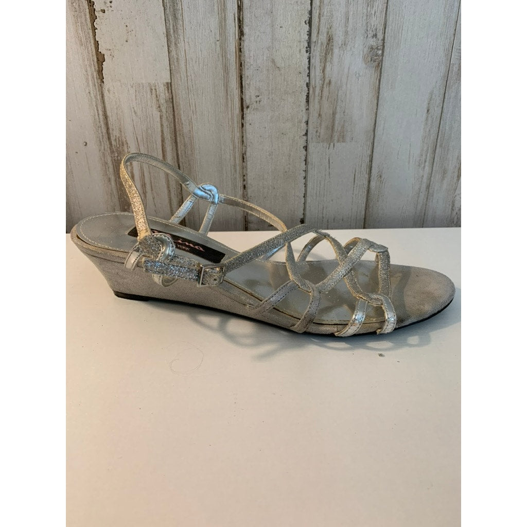 Nina Bibiana Wedge Sandals Womens 7.5 Silver Glitter