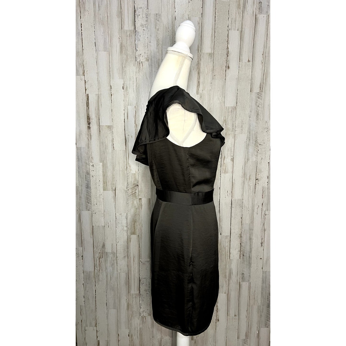 BCBGeneration Women's One Shoulder Ruffle Dress Black Size 6 Knee Length