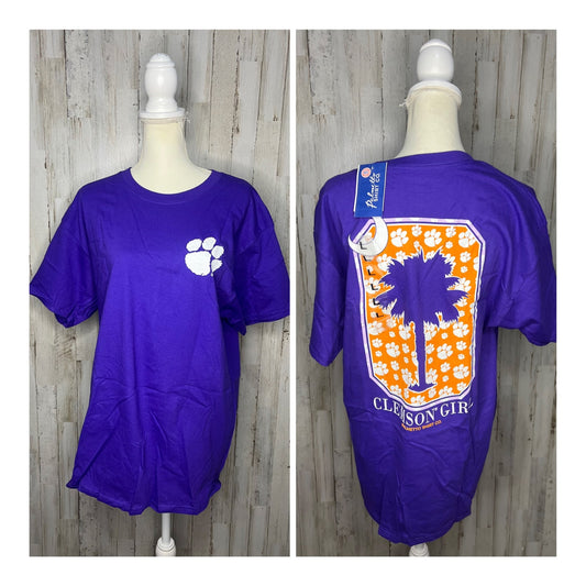 NWT Clemson Tigers Women's Large Purple Paw Palm Tree "Clemson Girl" T-Shirt