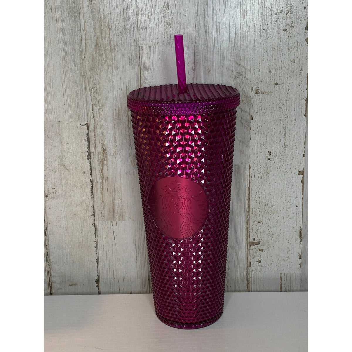 Starbucks Venti Studded Bling Cold Cup Tumbler Pink/ Purple  24 oz w/ Straw
