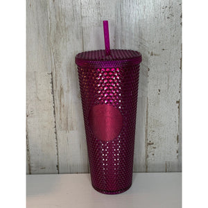 Starbucks Venti Studded Bling Cold Cup Tumbler Pink/ Purple  24 oz w/ Straw