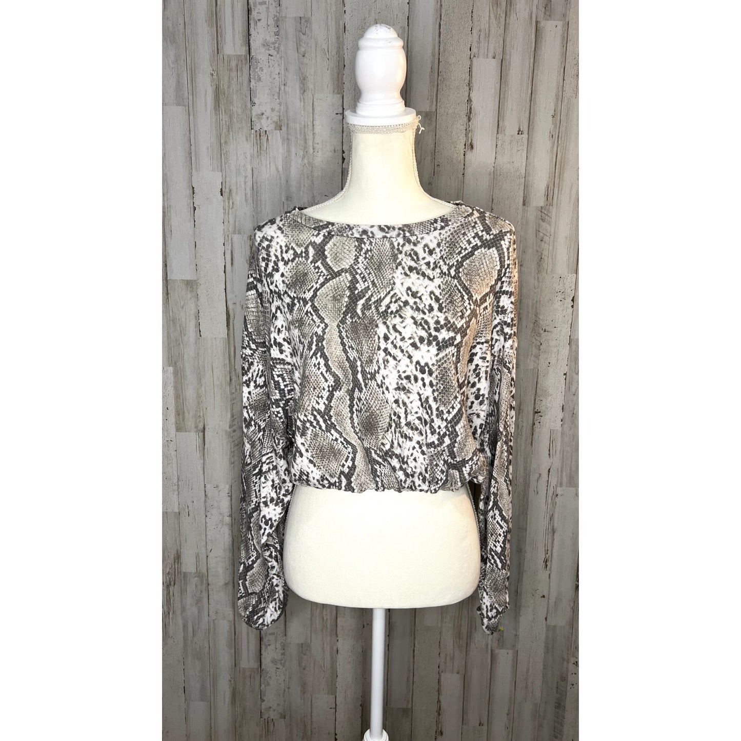 Altar'd State Women's Size Small Snakeskin Long Sleeve Cropped Top Blouse