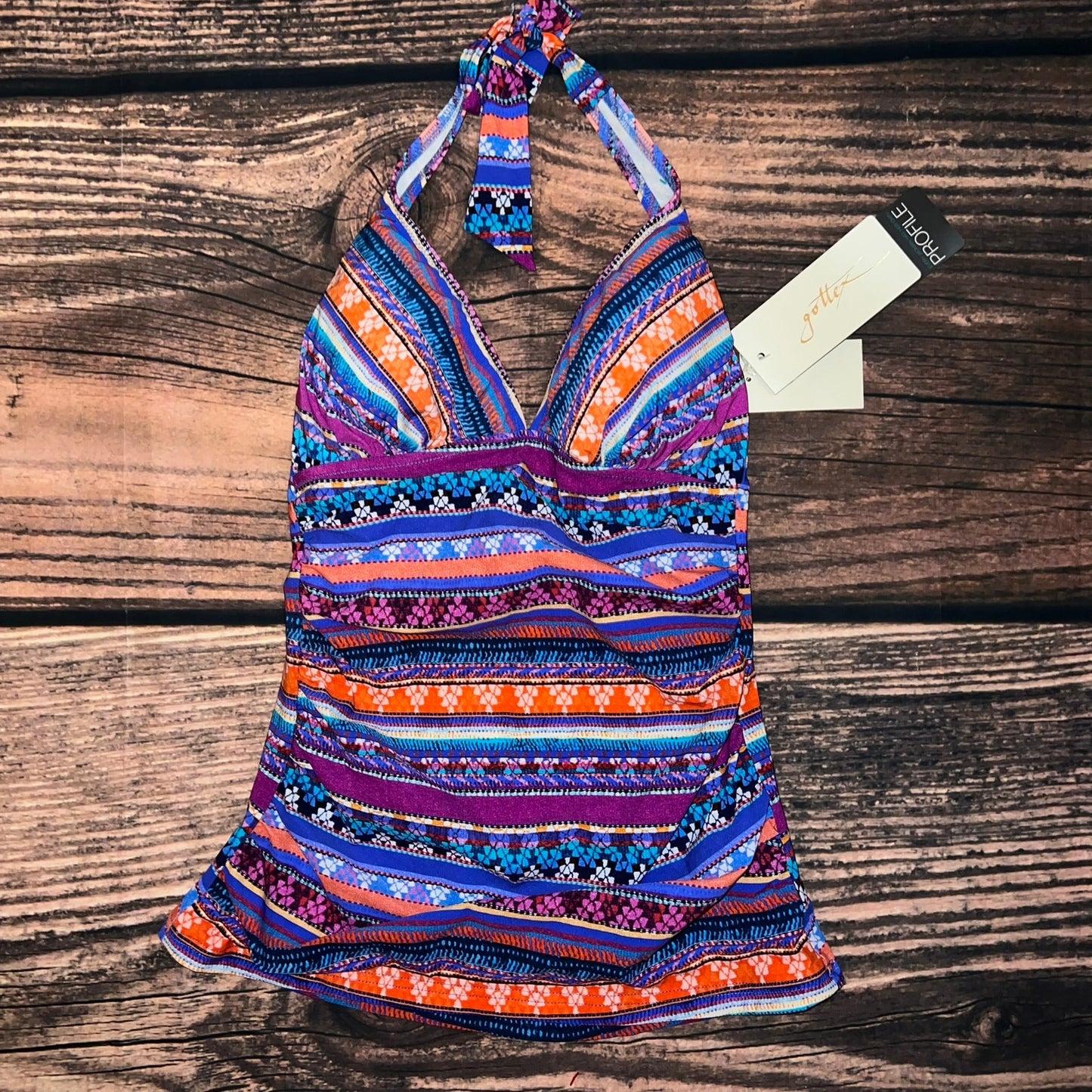 NWT Gottex Women's Geometric Halter Tankini Swim Top Size 6 Multicolor