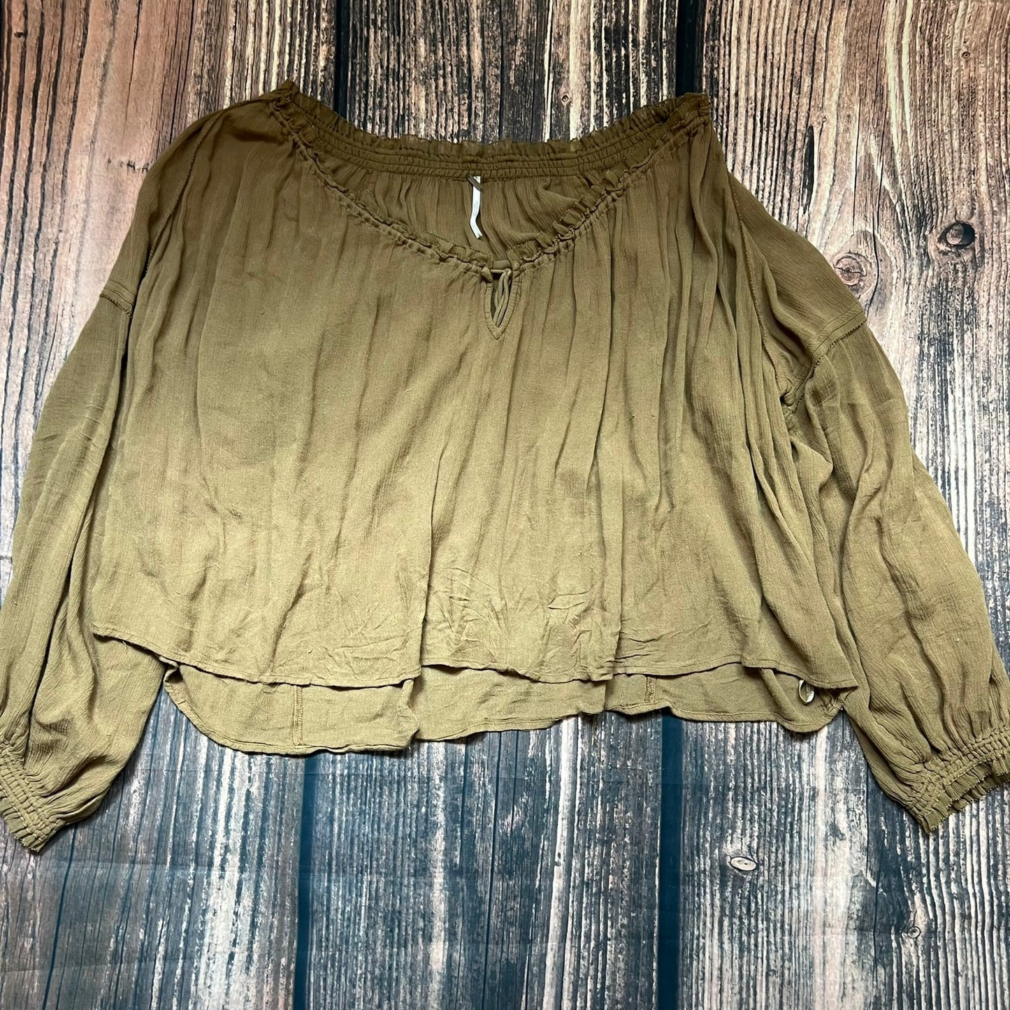 Free People Women's Large Brown Banda Blouse Ginger Snap Long Sleeve Blouse