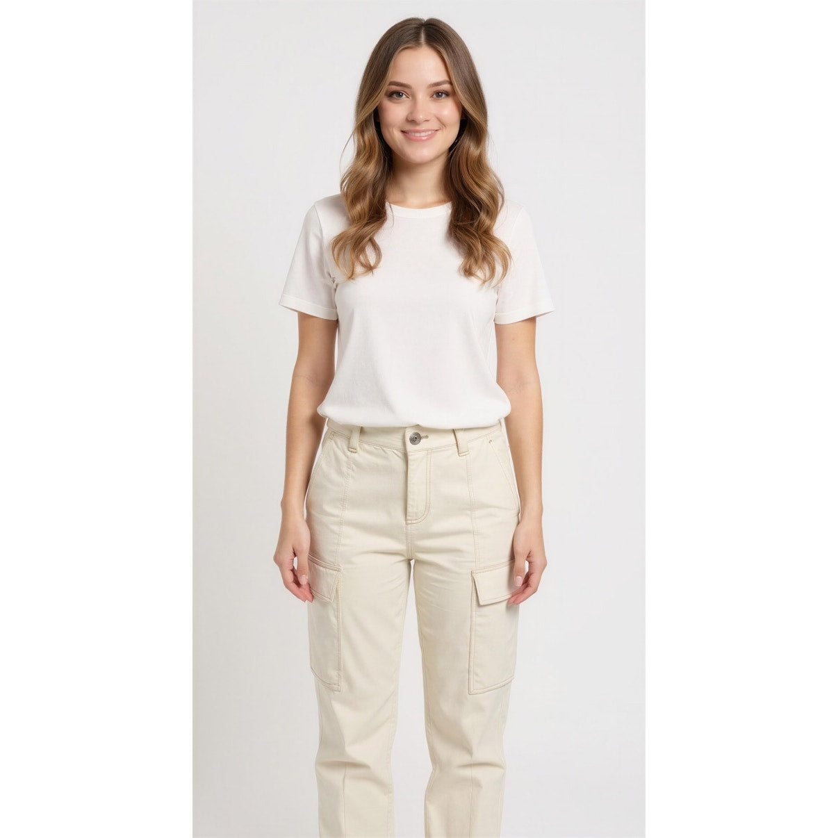 CARVEN Women's Beige Cargo Ankle Denim Jeans Pants Size 2 Straight Leg Casual