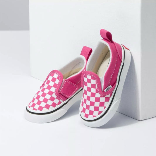 Vans Slip-On V Shoe - Checkerboard Pack- Fuchsia/White - Toddler Girls' 5.5