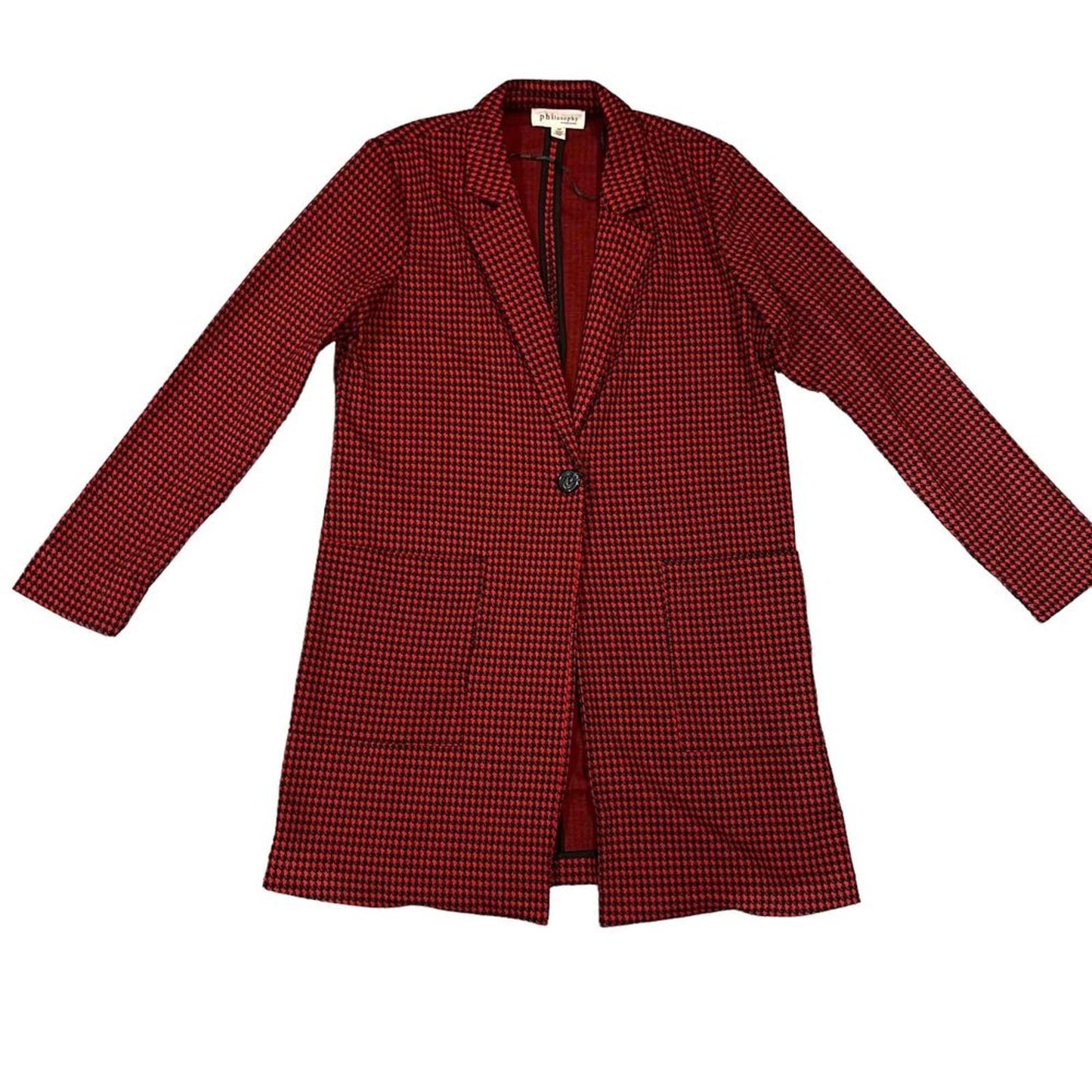 Philosophy Women's Red & Black Houndstooth Blazer Jacket Size Small