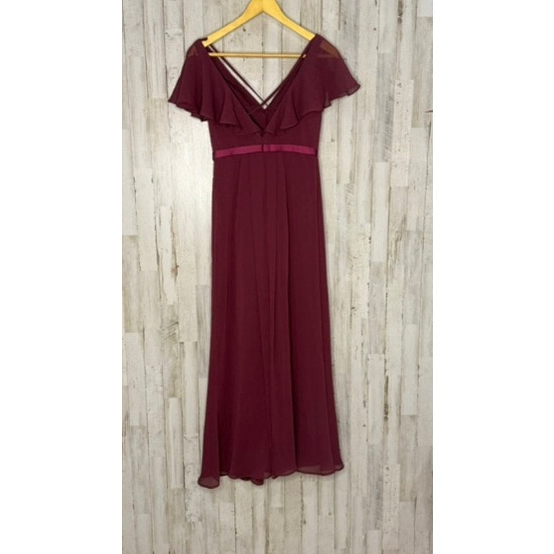 David's Bridal Women's Burgundy Chiffon Gown Off Shoulder Formal Dress Size 2