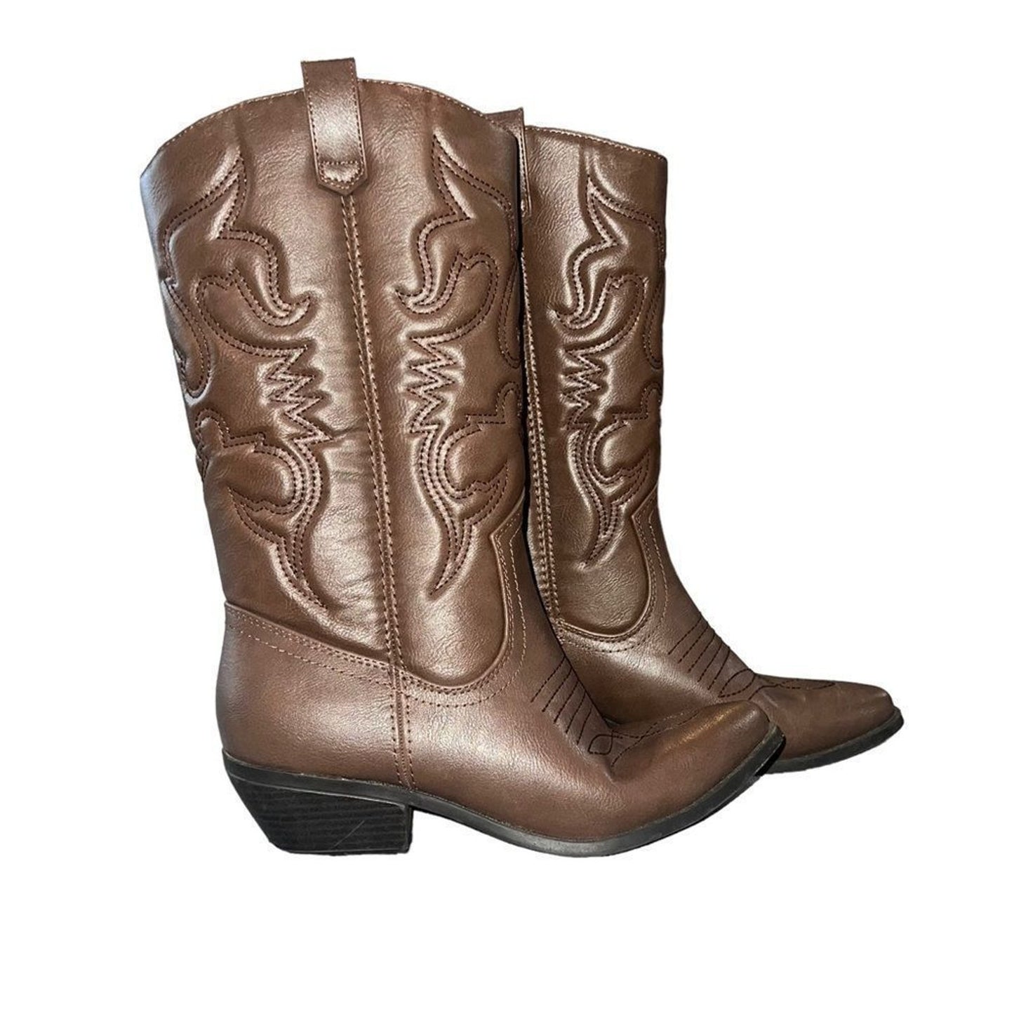 Soda Women's Western Cowboy Boots Brown Mid-Calf Pull On Pointed Toe Size 8