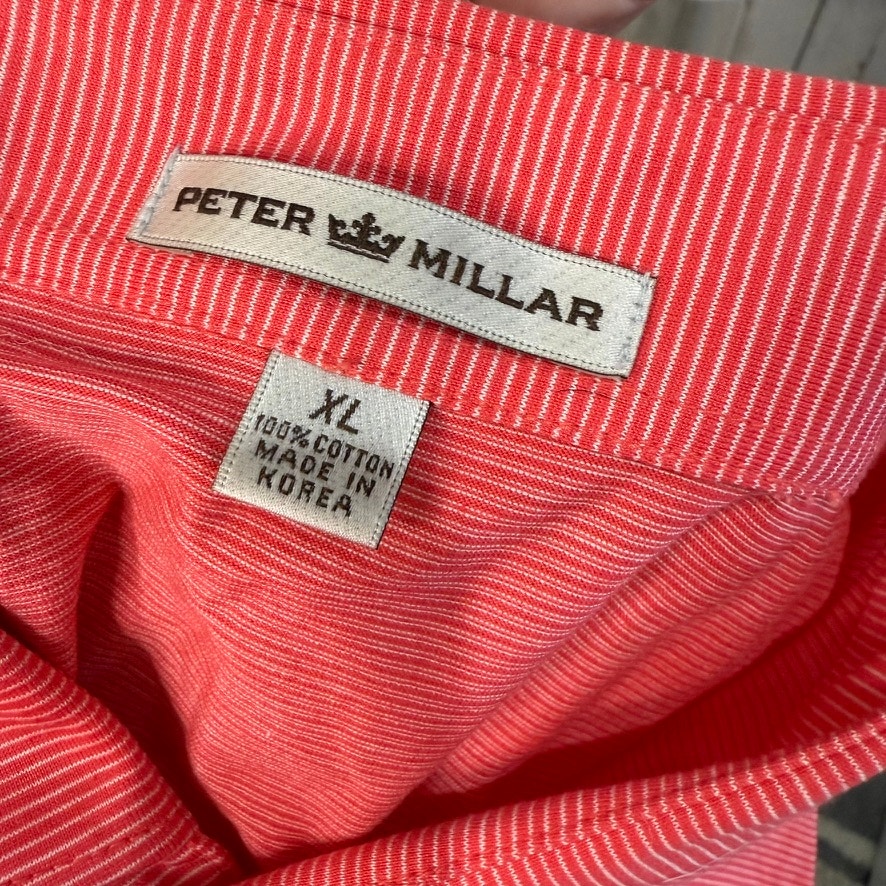 Peter Millar Men's XL Coral Striped Short Sleeve Polo Golf Shirt