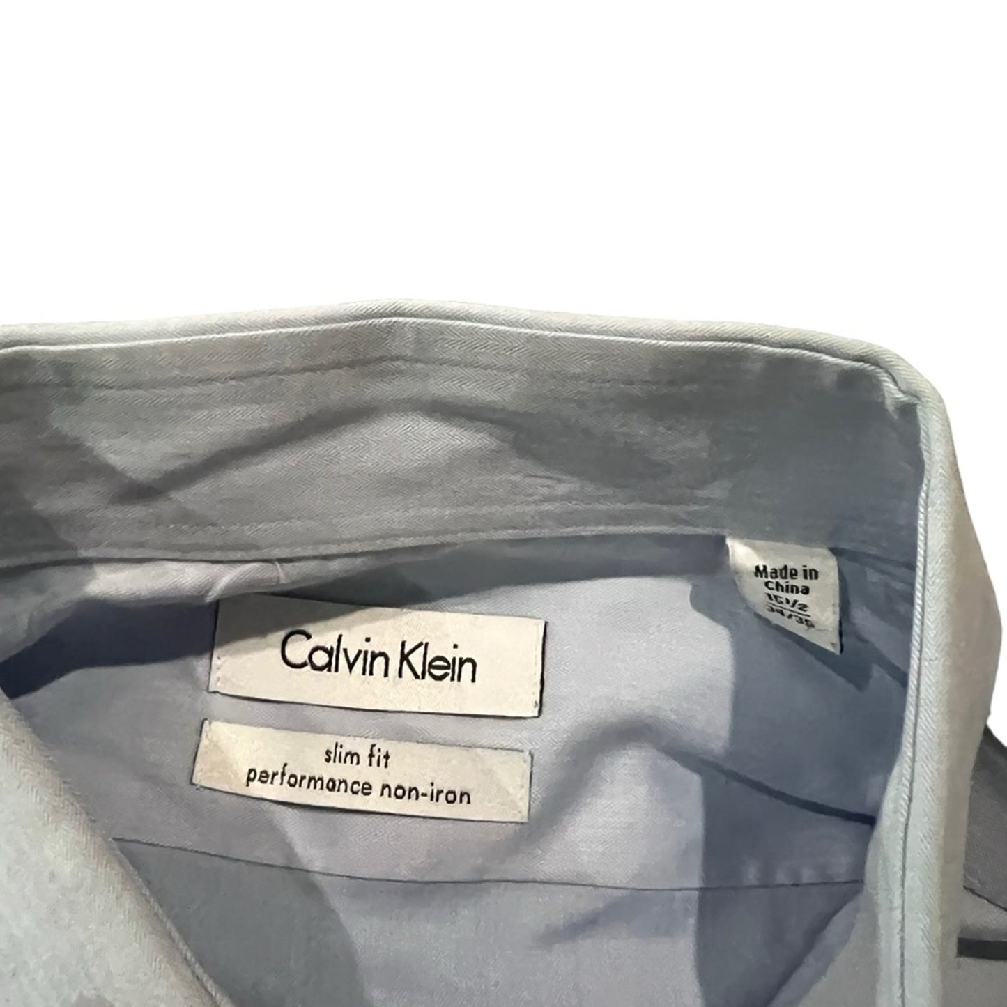 Calvin Klein Dress Shirt Mens 15.5 34/35 Blue Slim Fit Non-Iron