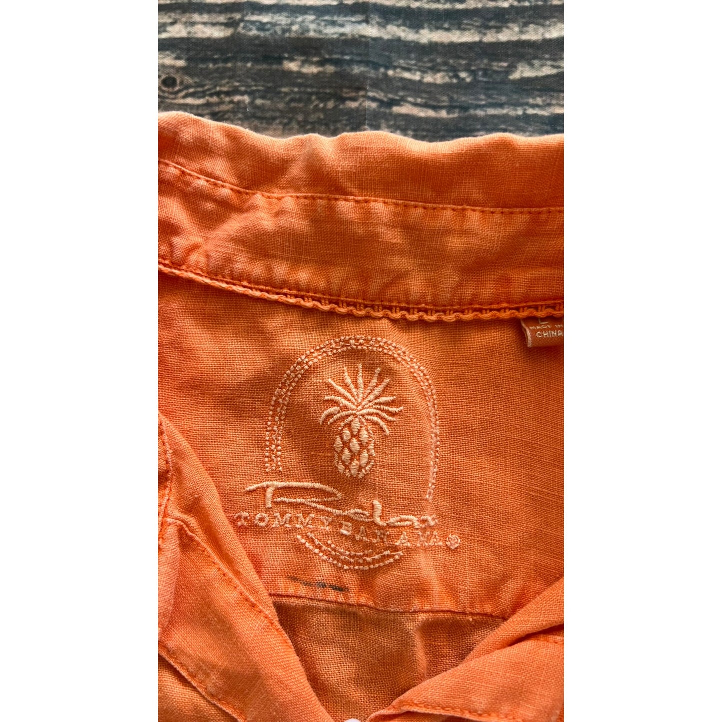 Relax by Tommy Bahama Women's Large Orange Linen Short Sleeve Button-Up Shirt