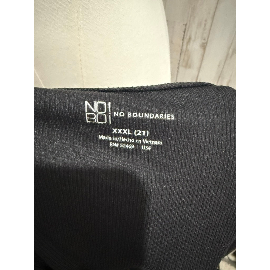 NWT No Boundaries T-Shirt Womens Juniors XXXL Black Ribbed V-Neck Short Sleeve