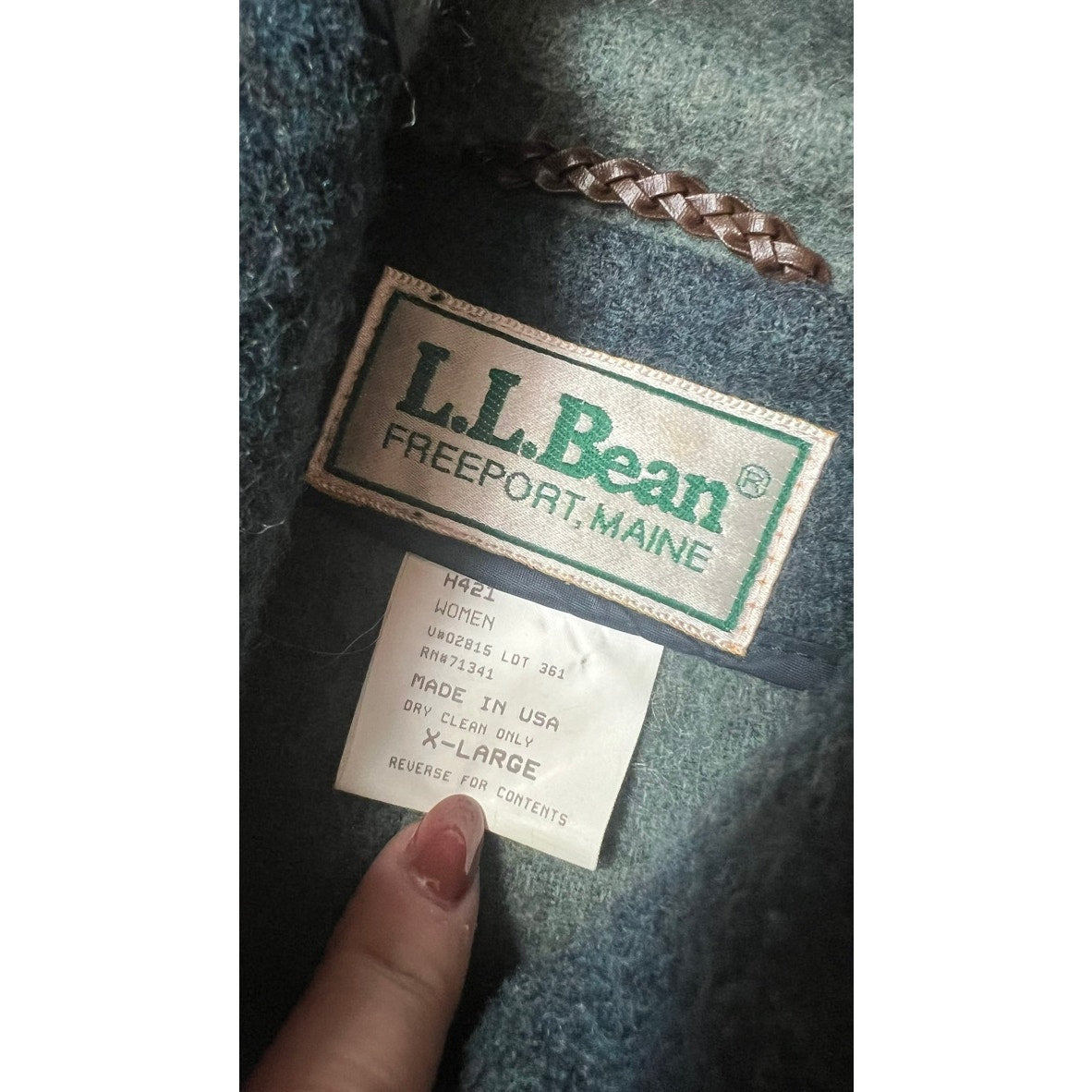 L.L. Bean Vintage Women's XL Green Wool Blend Duffle Coat Hooded