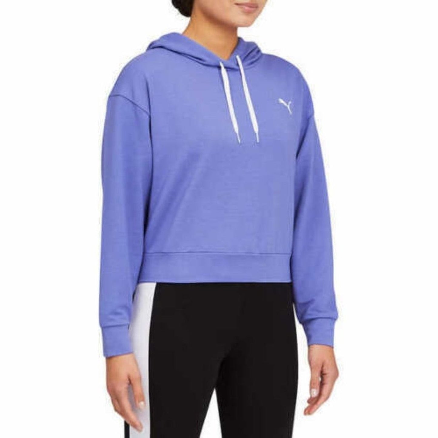 PUMA Womens Cropped Pullover Hoodie Hazy Blue Long Sleeve Size Small