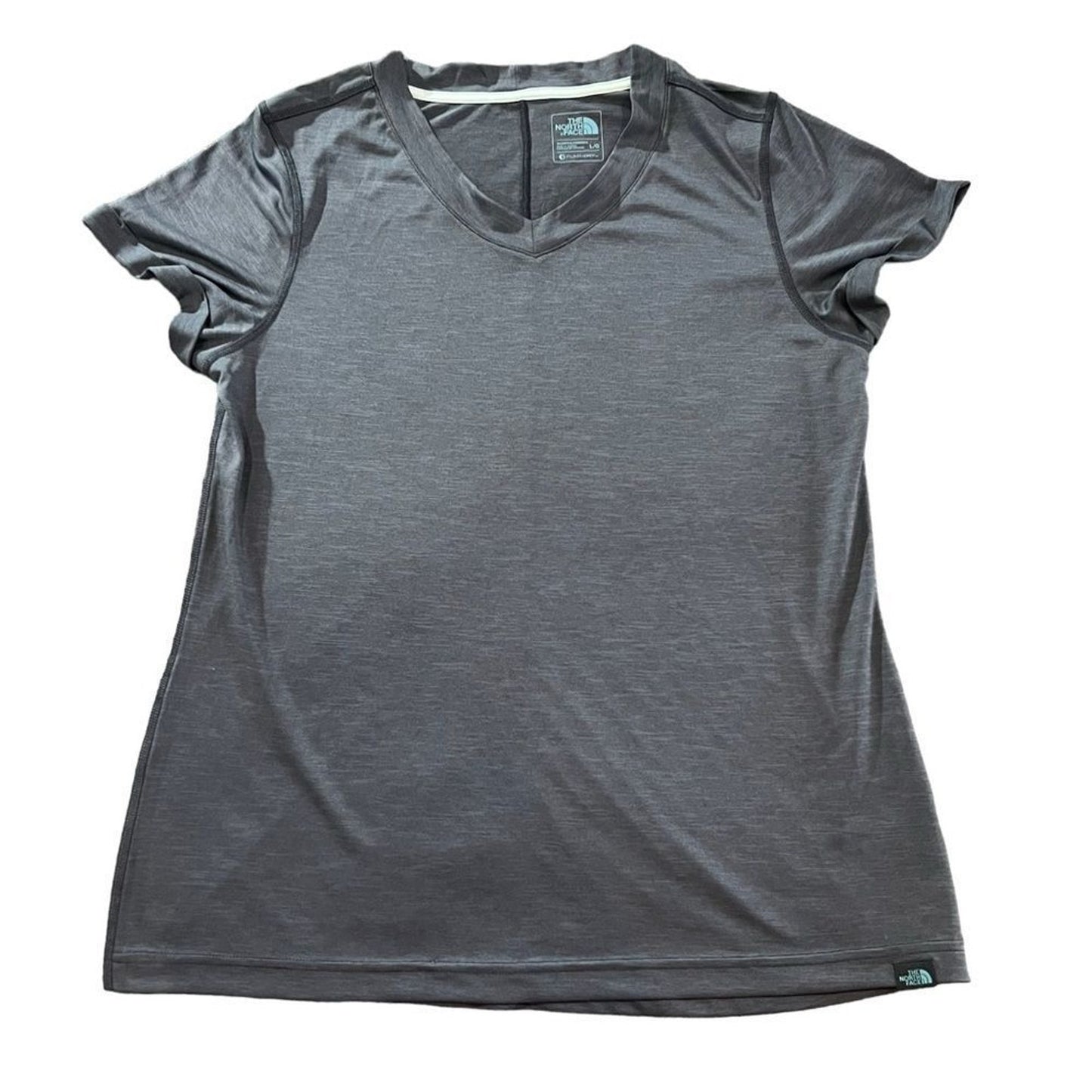 The North Face Womens V-Neck Short Sleeve Athletic T-Shirt Heather Gray Large