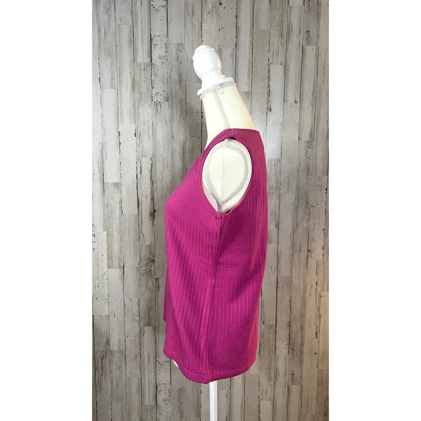 Kim Rogers Women's Ribbed V-Neck Tank Top Magenta Size Medium