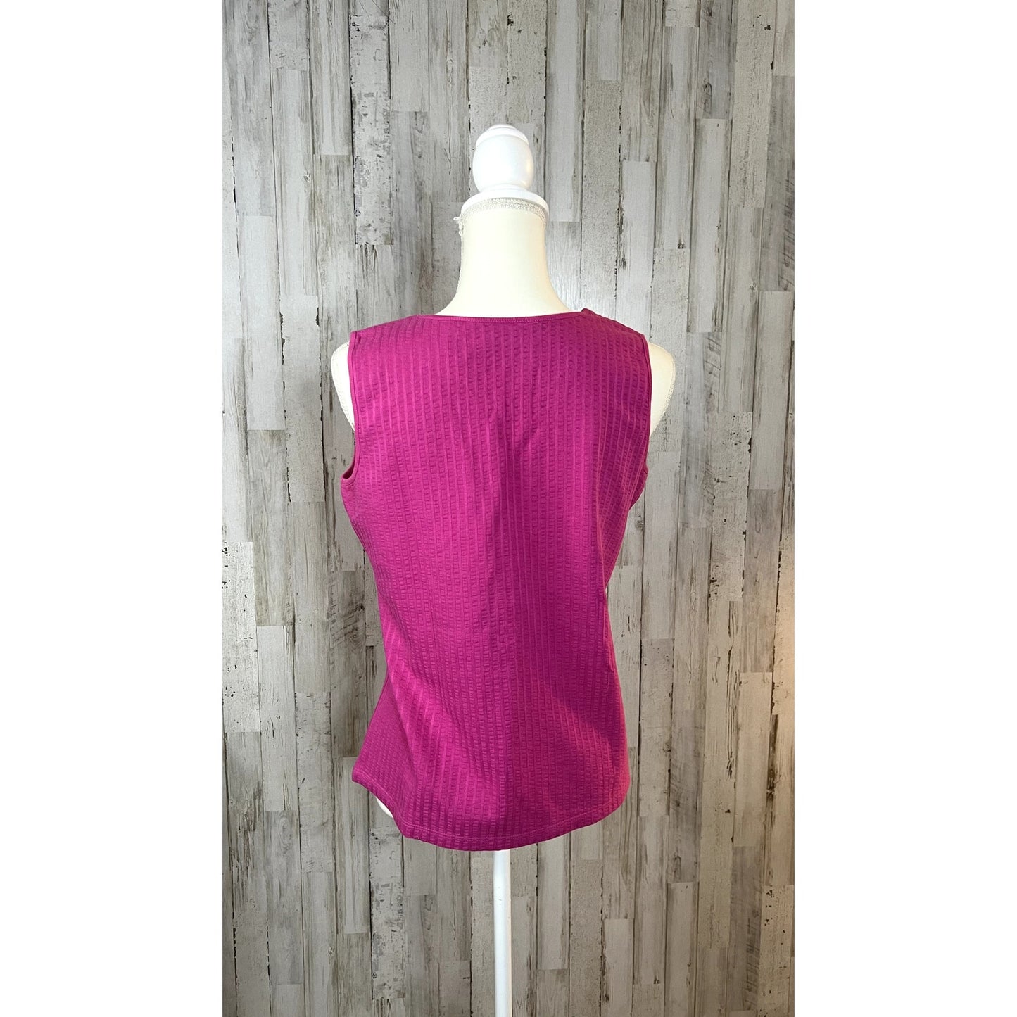 Kim Rogers Women's Ribbed V-Neck Tank Top Magenta Size Medium