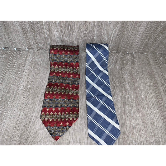 Vintage Silk Ties Lot Multicolor Plaid & Check Men's Designer 2 Piece Set Calvin Klein