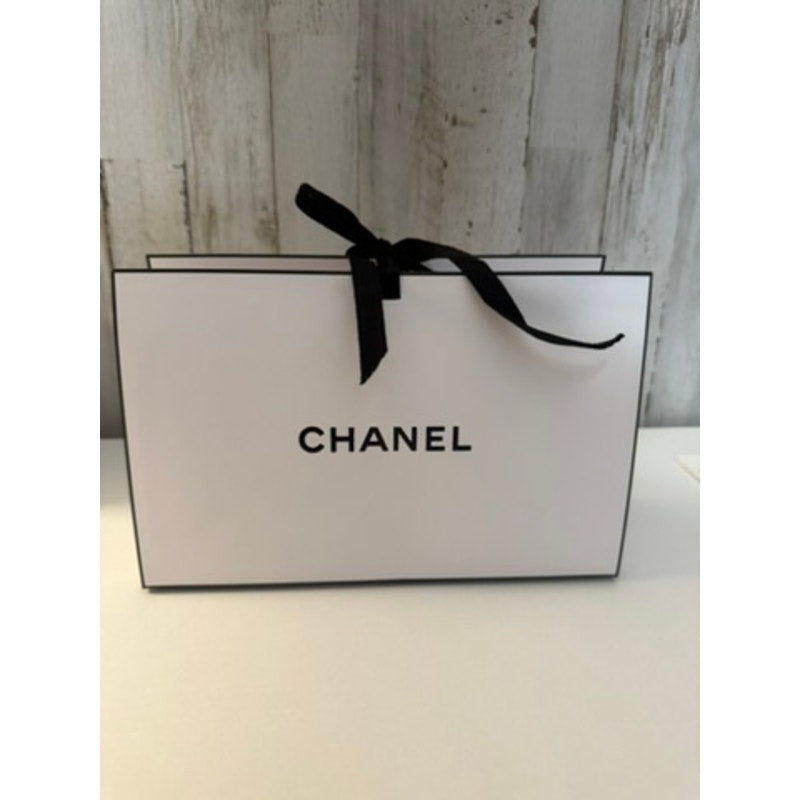CHANEL White Origami Fold Gift Bag Black Ribbon Handles Boutique Packaging