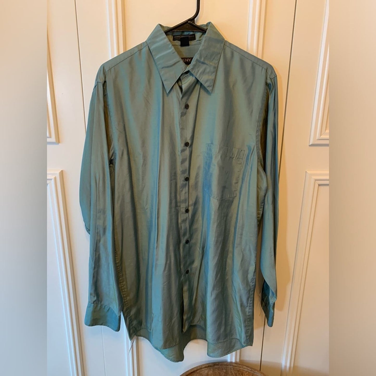 DKNY Men's Green Shinny Button Down Dress Shirt Size Medium