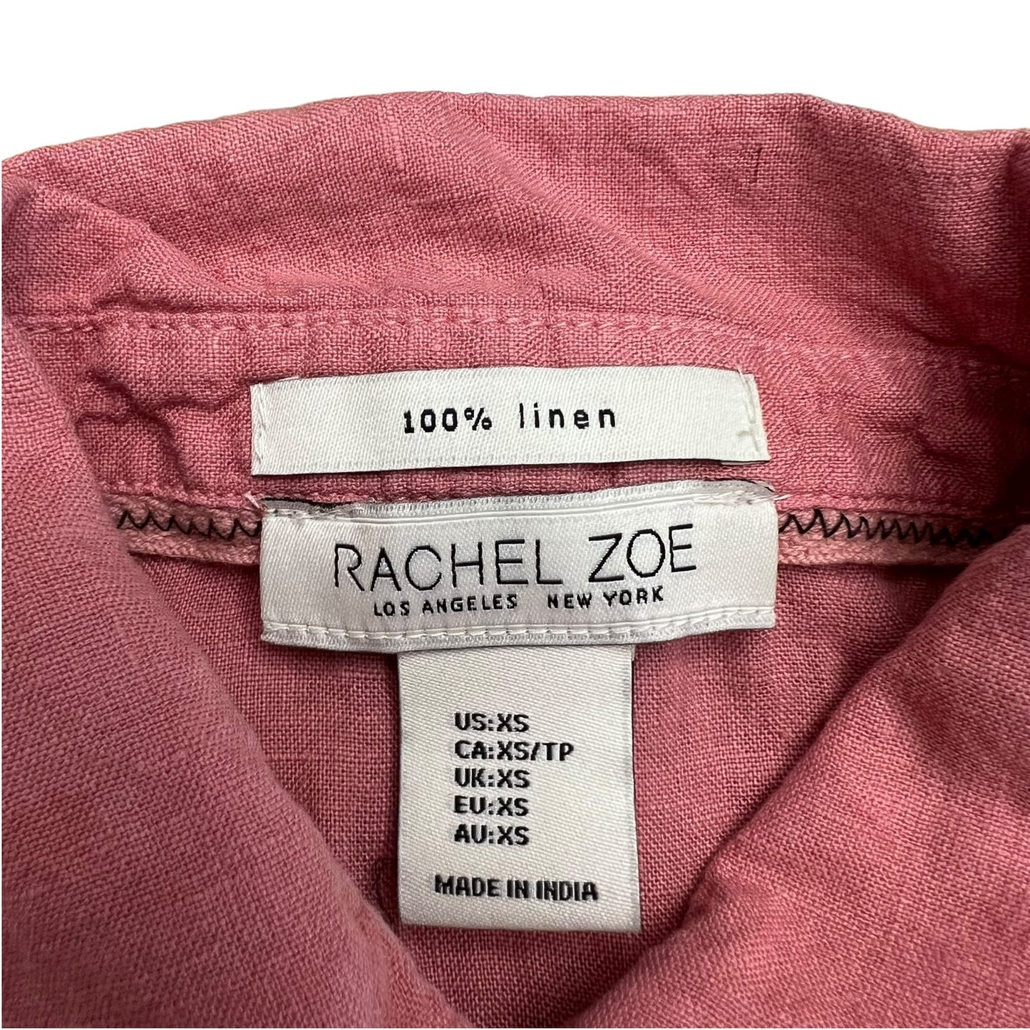 Rachel Zoe Women's XS Pink/Dusty Rose 100% Linen Short Sleeve Button-Up Shirt